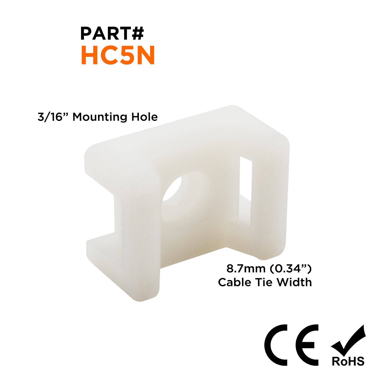 HC5N - Saddle Tie Mount - 0.85 x 0.63 x 0.39" - Natural, 100 Pieces