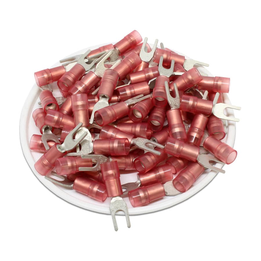 SNYD1-3.2 - Nylon Insulated Double Crimp Spade Terminals - 22-16 AWG - #4 Stud