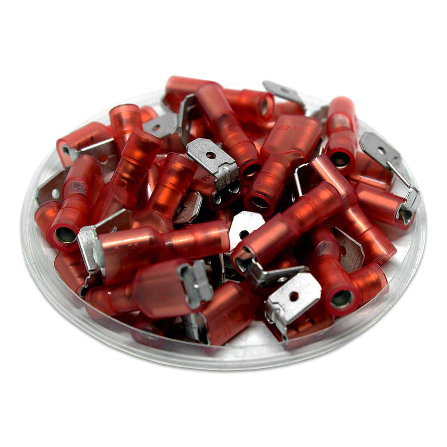 PBDFNYD1-250 - 22 a 16 AWG De nailon Piggyback Terminales, Rojo, Double Crimp, Totalmente aislados, 100 piezas