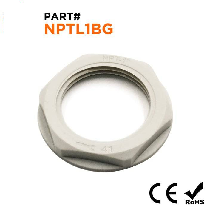 NPT100BG-LN - NPT Thread Nylon Lock Nut for 1" Cable Glands, Beige, UL Approved, 1 Piece