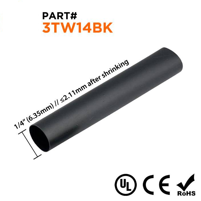 3TW14BK - 1/4" Thin Wall Heat Shrink Tubing, 3:1 Shrink Ratio, Black, Spool of 328ft