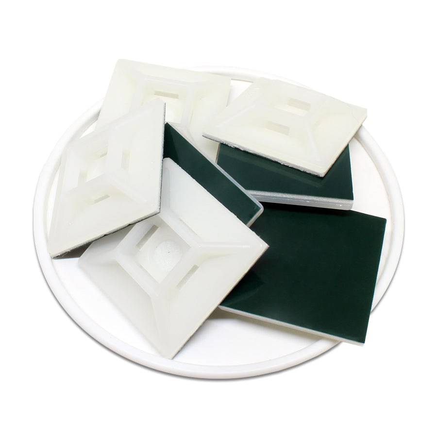 HC102N - 1-1/8"LxW Nylon Self-Adhesive Tie Mounts - Cable Tie Width: 1/4", Screw Width: 1/4", Natural, 100 Pieces