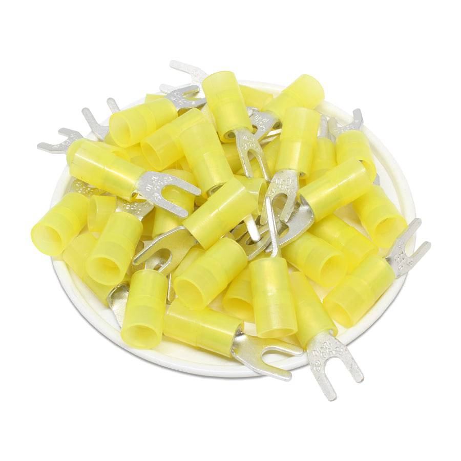SNYBS5-4M - 12 a 10 AWG Con aislamiento de nailon Terminales de horquilla, #8 Orificio, 50 piezas