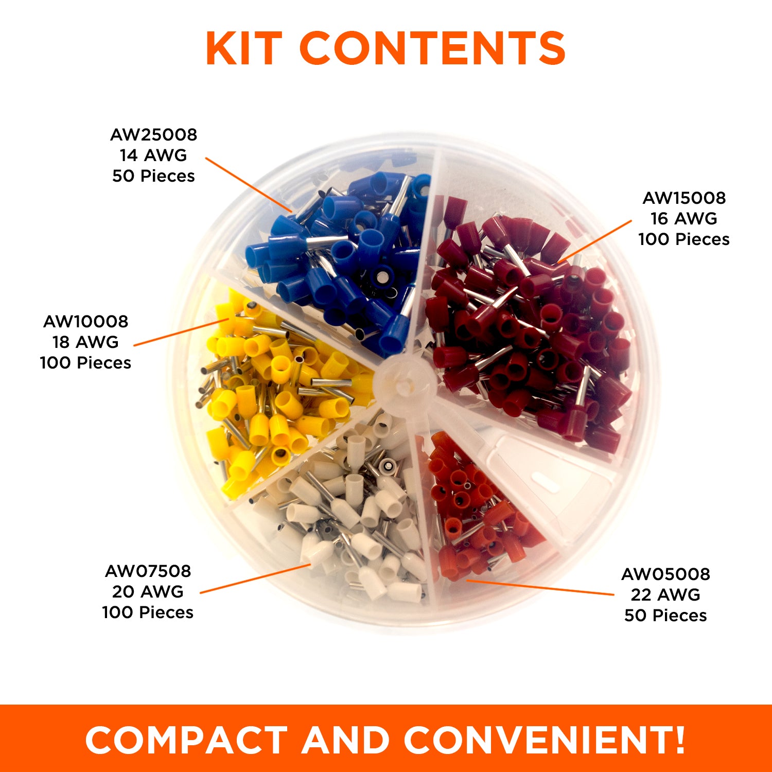 SK2214W - 22 to 14 AWG Single Insulated Wire Ferrules Mini Kit, 400 Pieces, Series W, 1 Kit