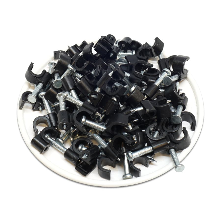 Nail In Cable Grapas, Ethernet Cable Nails Tacks, Round, 5mm, 0.20", Negro, 100 piezas - RNC5B