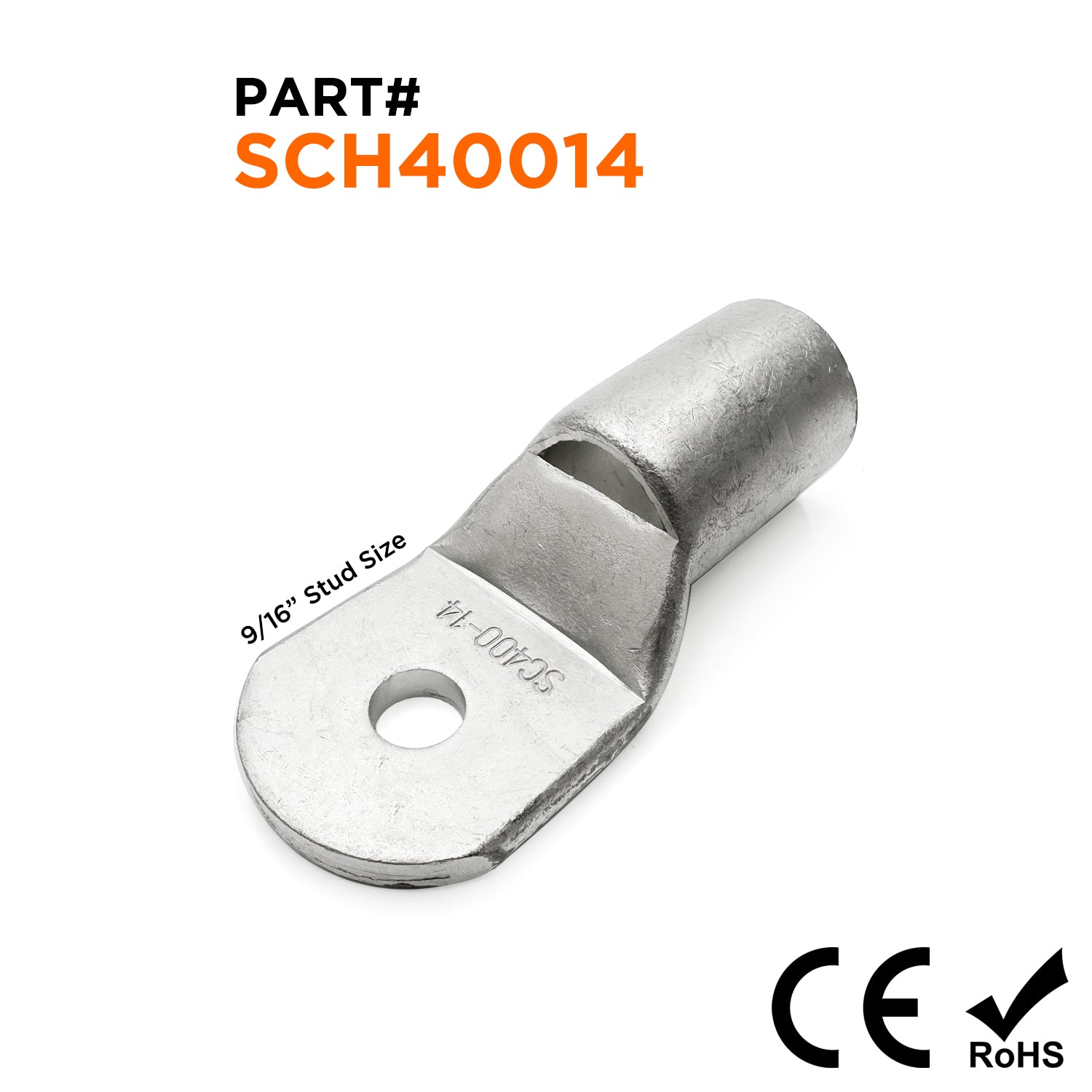 SCH40014 - 600/750 MCM Non Insulated Tubular Ring Lugs, 9/16" Stud, 1 Piece