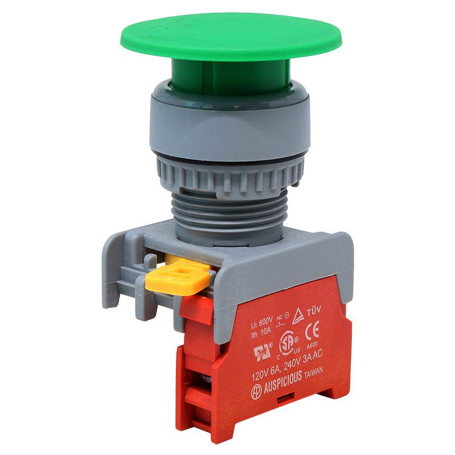 XE22-NC-GN - 22mm Push Button - (NC) - 40mm Mushroom Head, Green, 1 Piece