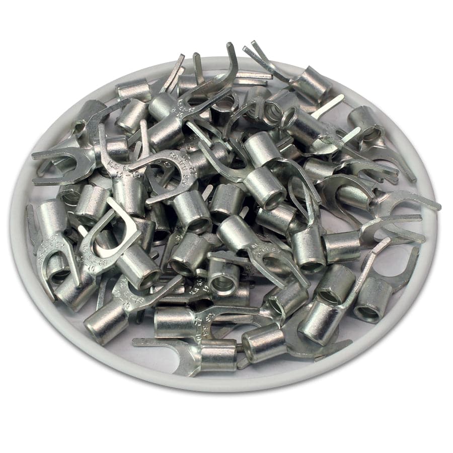 SNBS5-6 - 12 to 10 AWG Non Insulated Spade Terminals, 1/4" Stud, UL Recognized, 100 Pieces