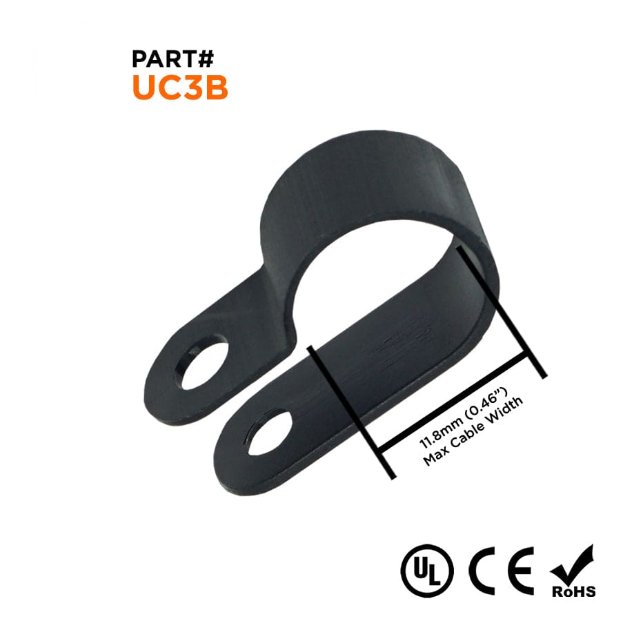 UC3B - De nailon Cable Abrazaderas, Color: Negro, Dimensions: 1/2" Bundle, #10 Orificio, 100 piezas