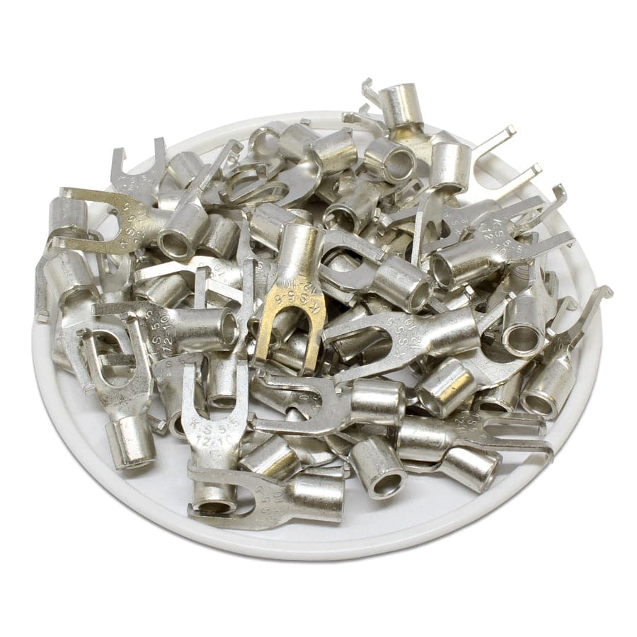 FSNB5-5 - 12 to 10 AWG Non Insulated Flange Spade Terminals, #10 Stud, UL Recognized, 100 Pieces