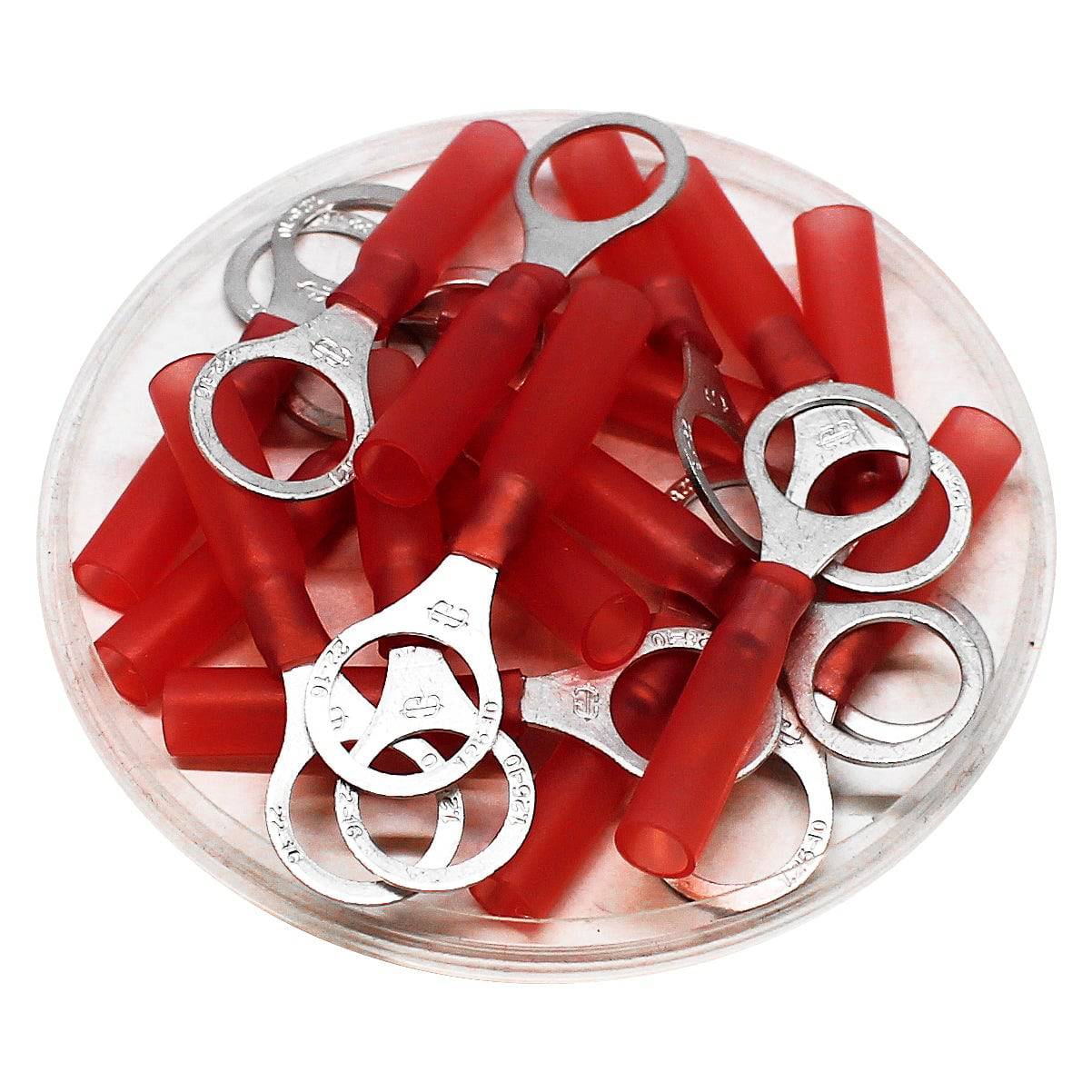 22 to 16 AWG Heat Shrink Ring Terminals, 3/8" Stud, Polyethylene, 25 Pieces - RHT1-10