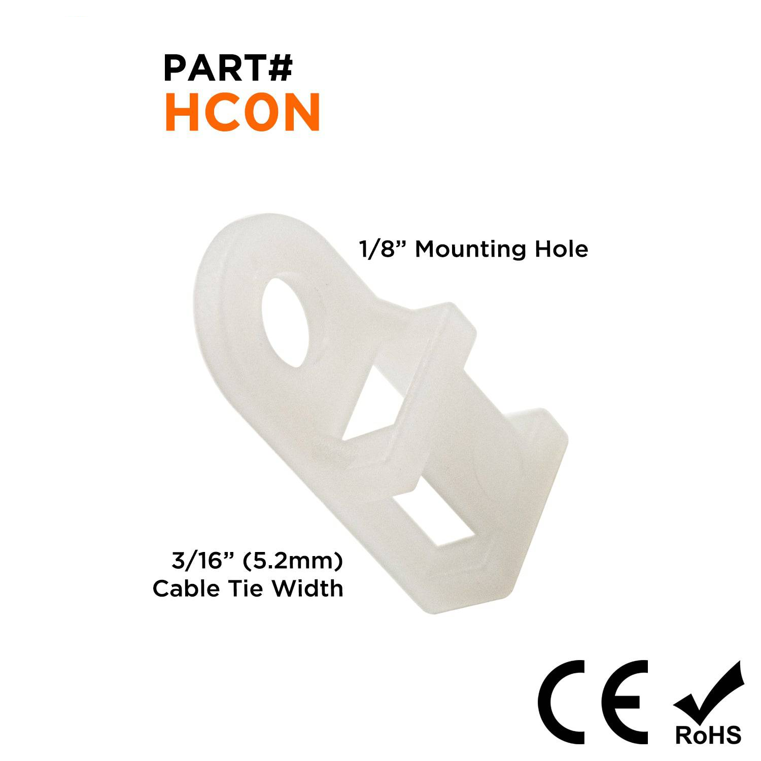HC0N - 3/4"L x 3/8"W De nailon Saddle Tie Mounts: Tie Width: 3/16", Screw Width: 1/8", Natural, 100 piezas