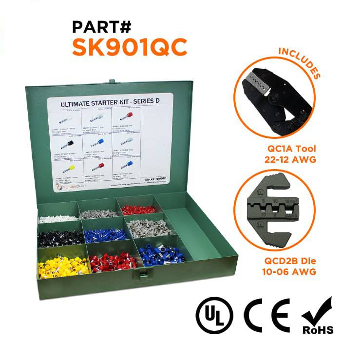 SK901QC - 22 to 8 AWG Ultimate Wire Ferrules Kit + QC1A & QCD2B Tools, 5,400 Pieces, Series D, 1 Kit