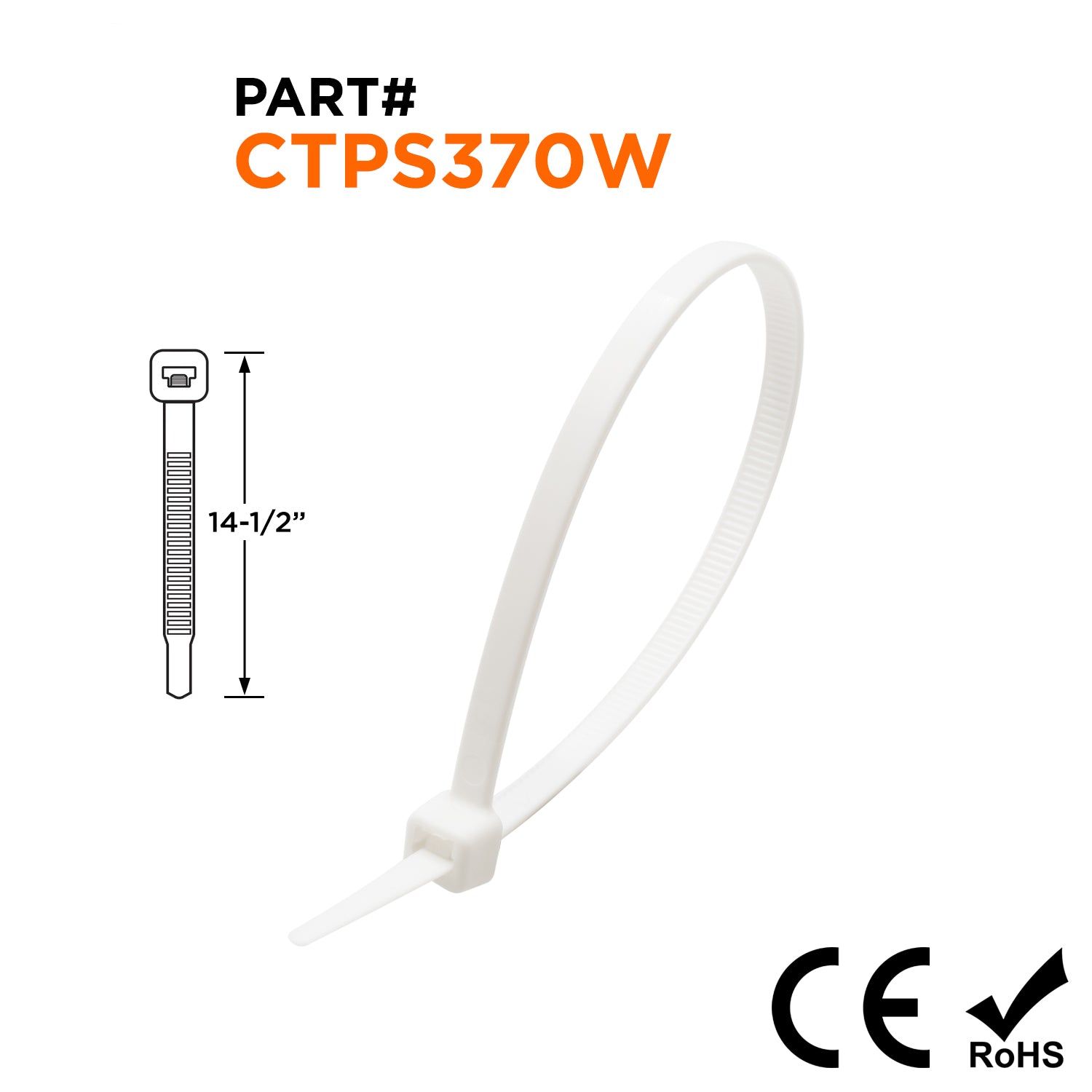 CTPS370W - 14-1/2" Polypropylene Estándar Bridas, 30-lb Tensile Strength, Blanco, 100-Pack