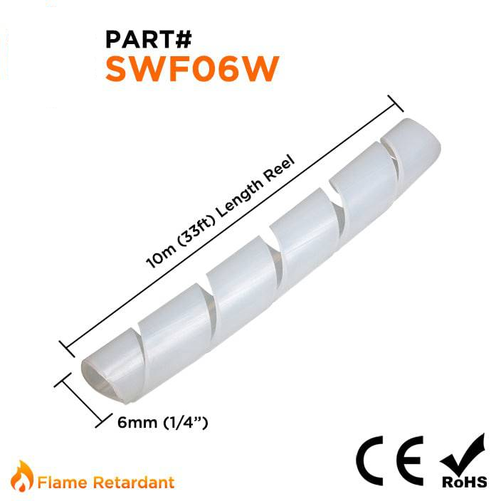 SWF06W - Fire Retardant Spiral Wrap - 1/4" (6mm) - Blanco
