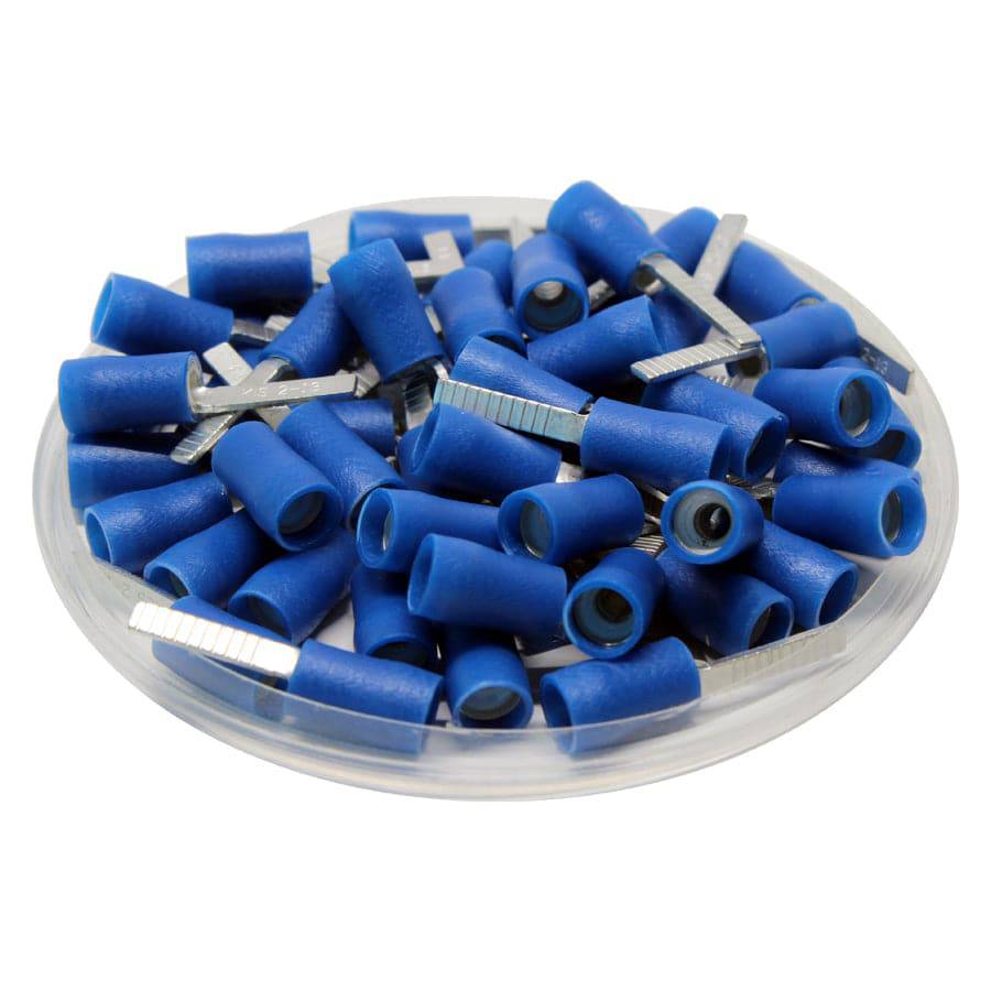 DBD2-13 - 16 to 14 AWG Vinyl PVC Insulated Flat Blade Terminals, Double Crimp, 13mm Pin, UL Recognized, 100 Pieces