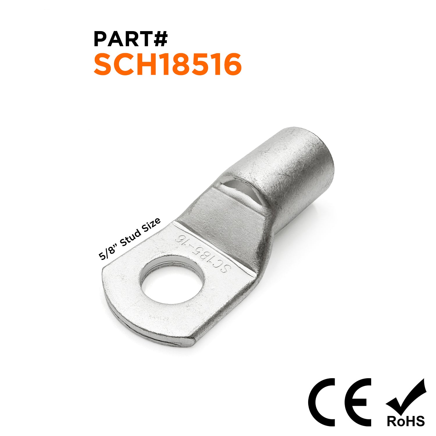 SCH18516 - 300/350 MCM Non Insulated Tubular Ring Lugs, 5/8" Stud, 5 Pieces