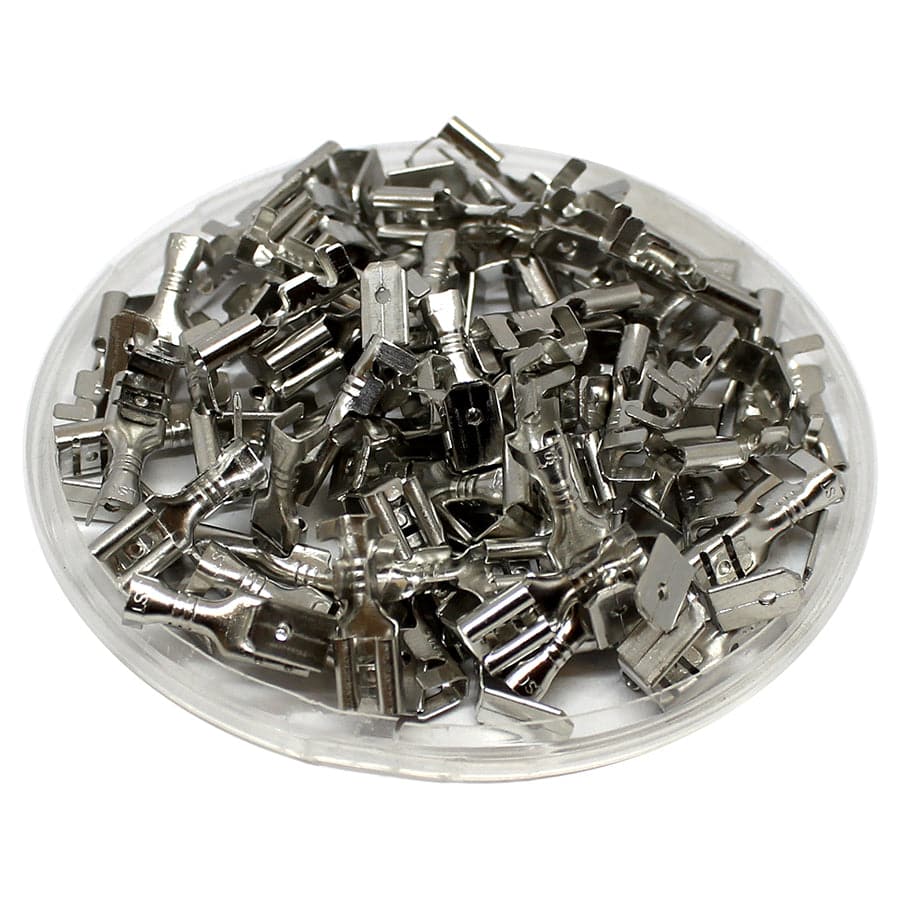 DJ6212-4.8B-T - 18 to 16 AWG Tin Plated Piggyback Male/Female Quick Disconnects 4.8mm Tab, 100 Pieces
