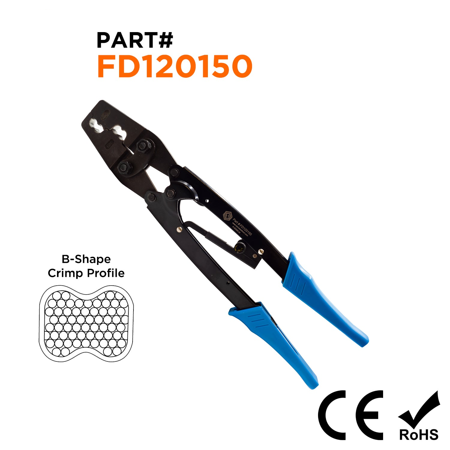 FD120150 - 4/O a 300 MCM Herramienta de crimpado para punteras, Ratchet, XL Longitud, B-Crimp Perfil, 1 pieza