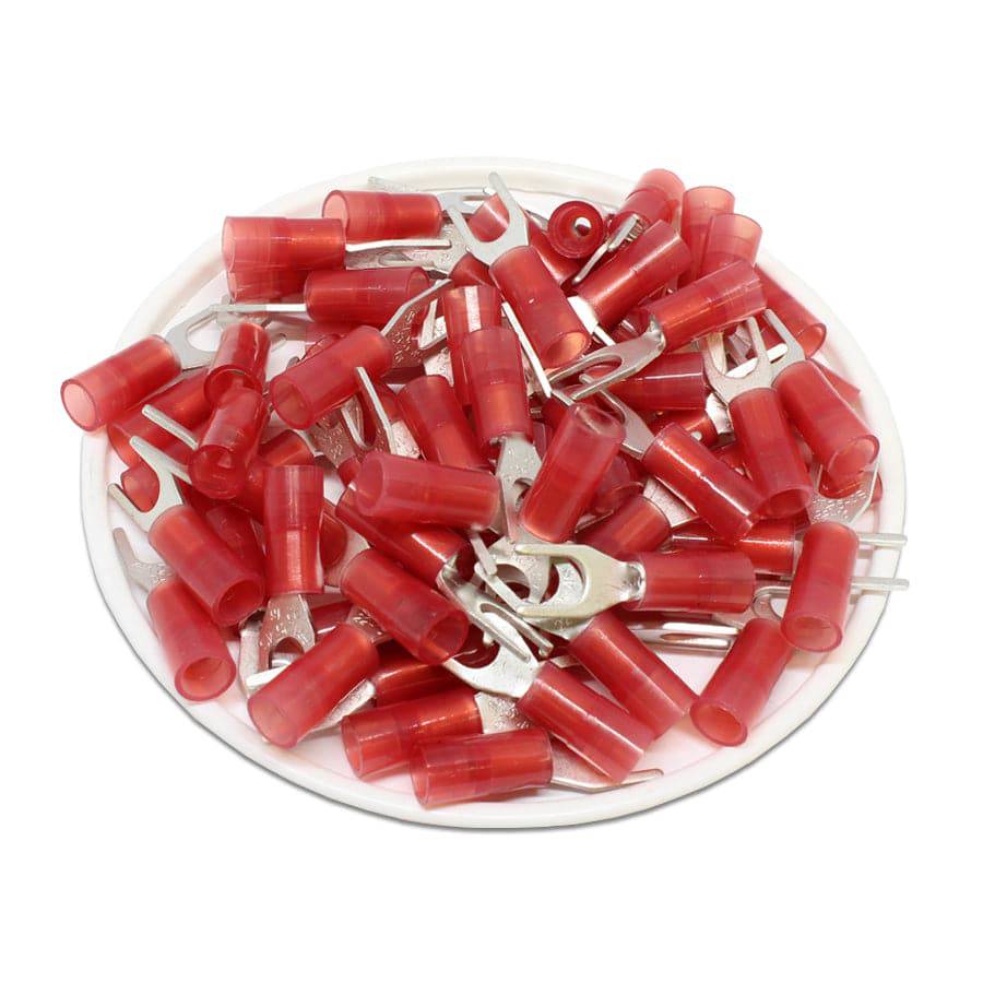SNYBS1-4 - 22 to 16 AWG Nylon Insulated Spade Terminals, #8 Stud, 100 Pieces