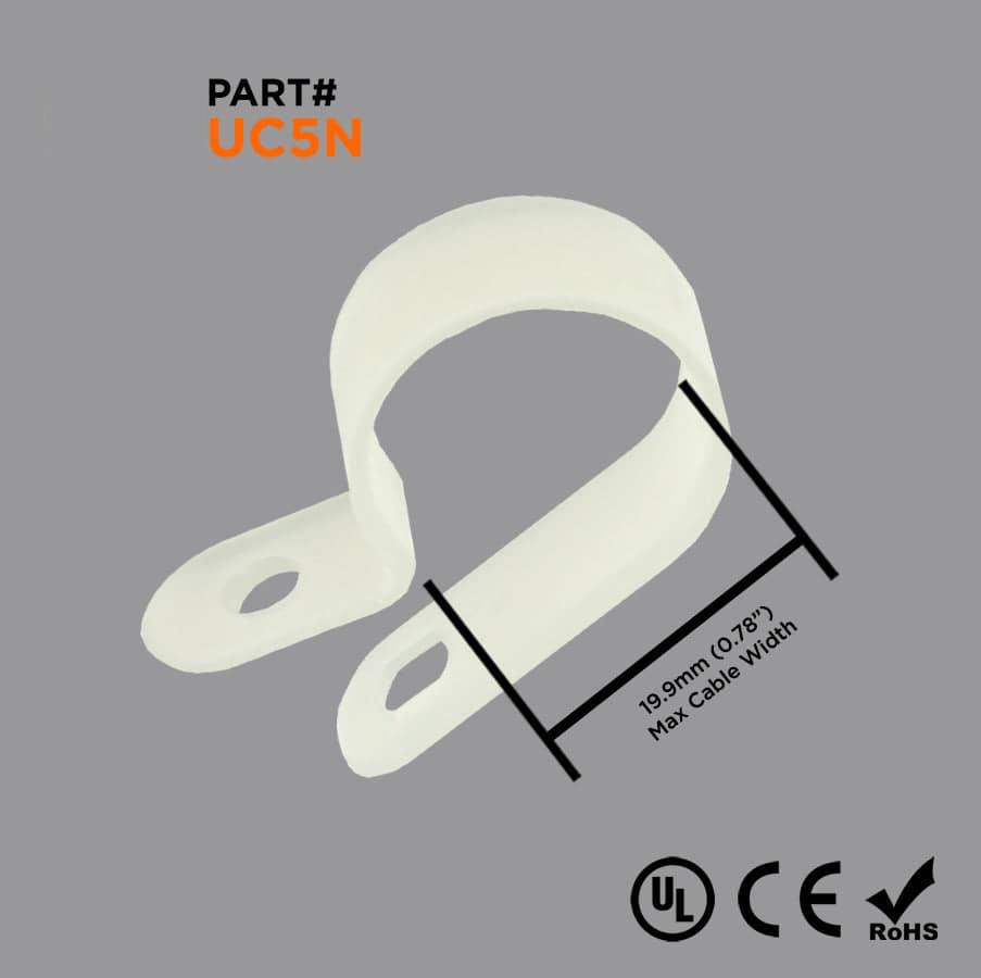 UC5N - Nylon Cable Clamps, Color: Natural, Dimensions: 37.3x11.8mm, 100 Pieces