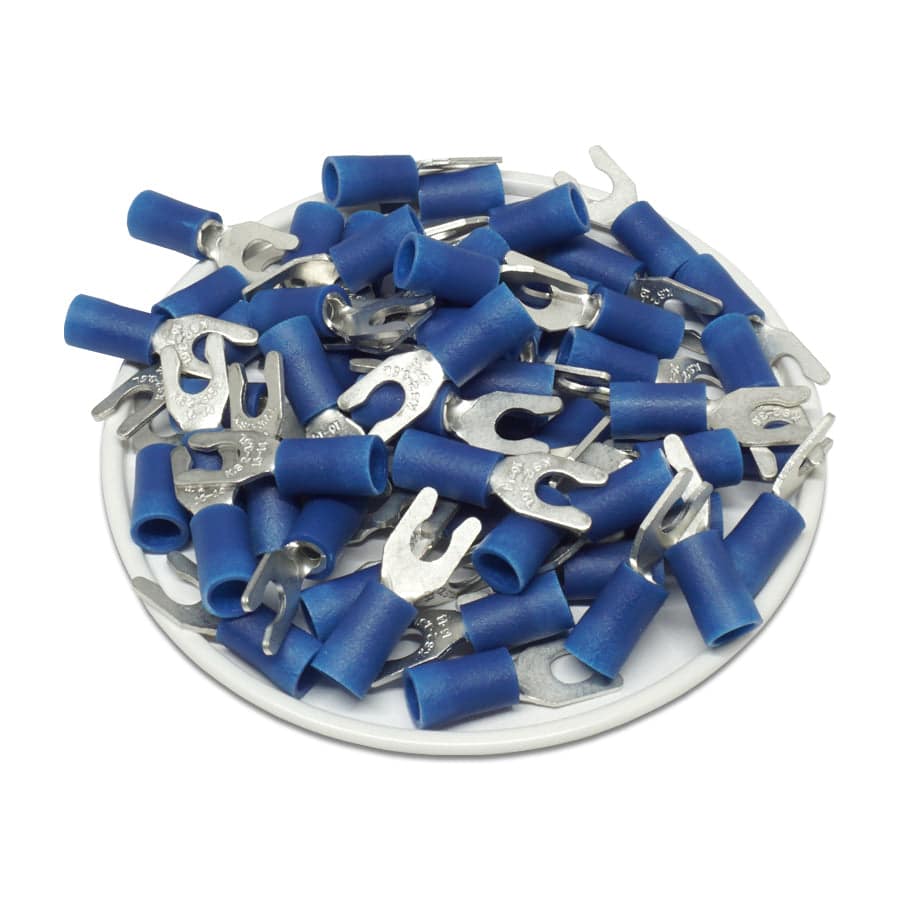 LSVBL2-37 - 16 a 14 AWG Vinyl PVC Locking Terminales de horquilla, #6 Orificio, 100 piezas