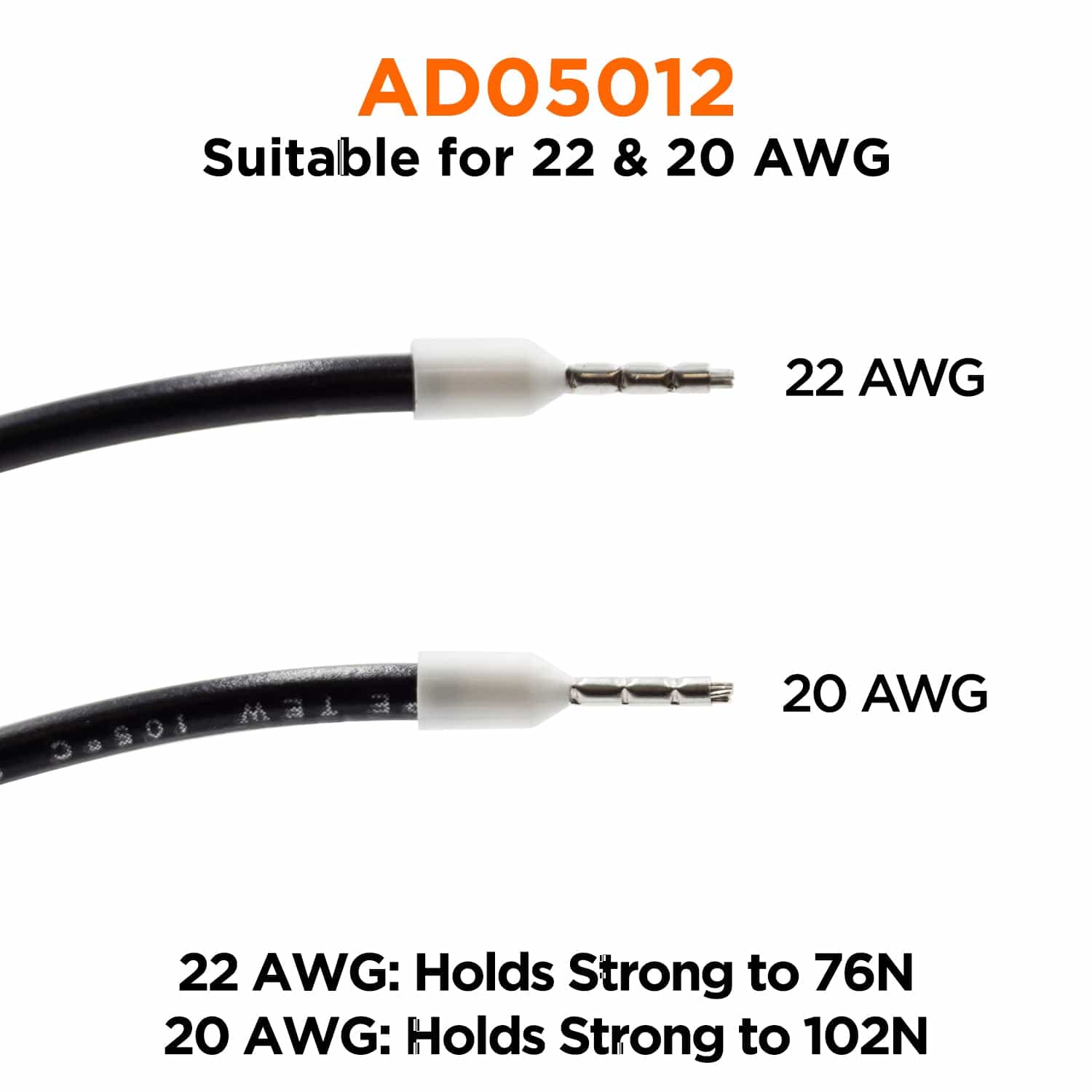 AD05012 - 22 & 20 AWG Insulated Punteras, 12mm Pin, Blanco, UL Recognized, 500 piezas