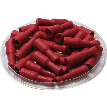 FRV1-156 - 22 to 16 AWG Vinyl PVC Insulated Female Bullet Connectors, Red, 100 Pieces