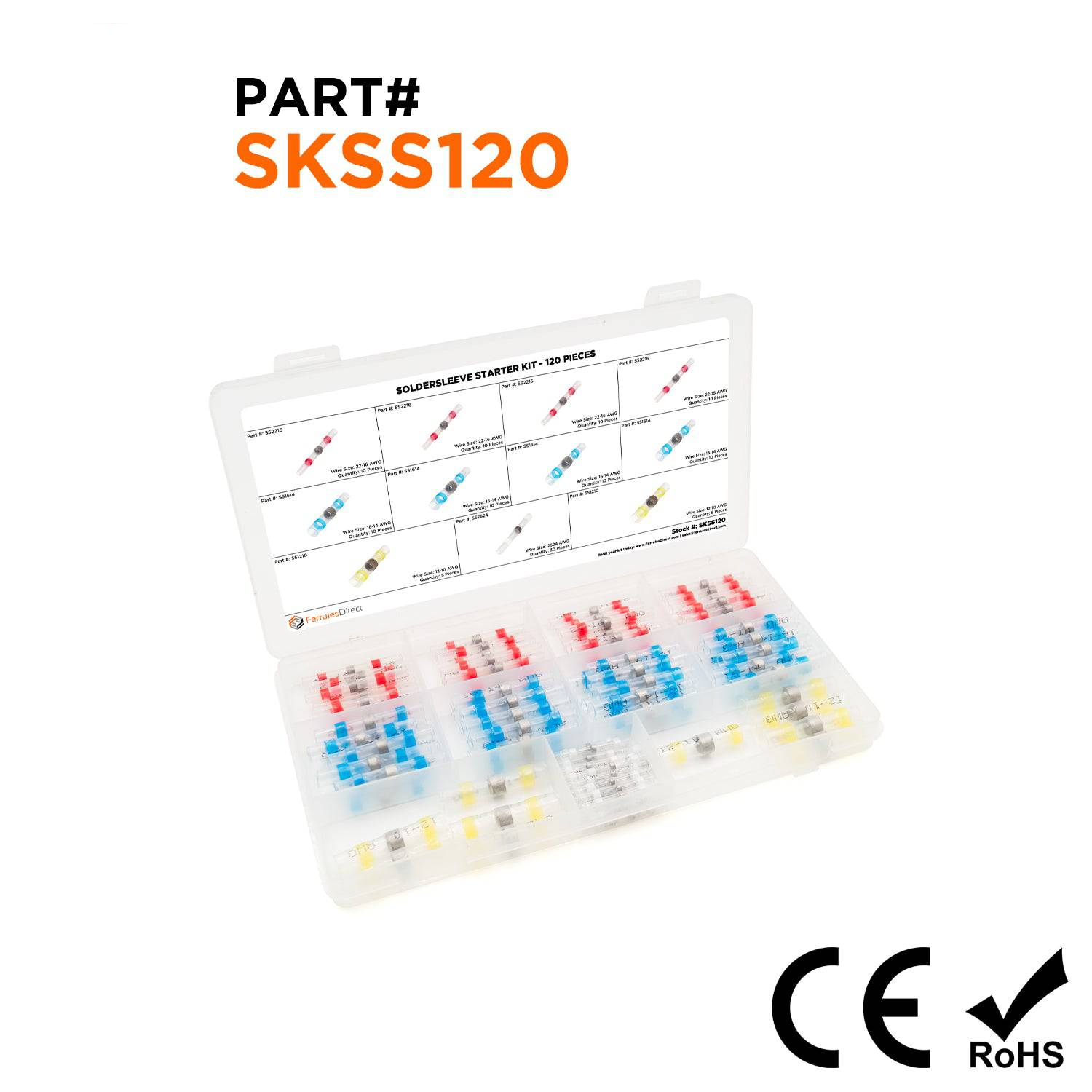 SKSS120 - 26 to 10 AWG Heat Shrink Solder Seal Connectors Mini Kit, 120 Pieces, IP67 Waterproof, 1 Kit