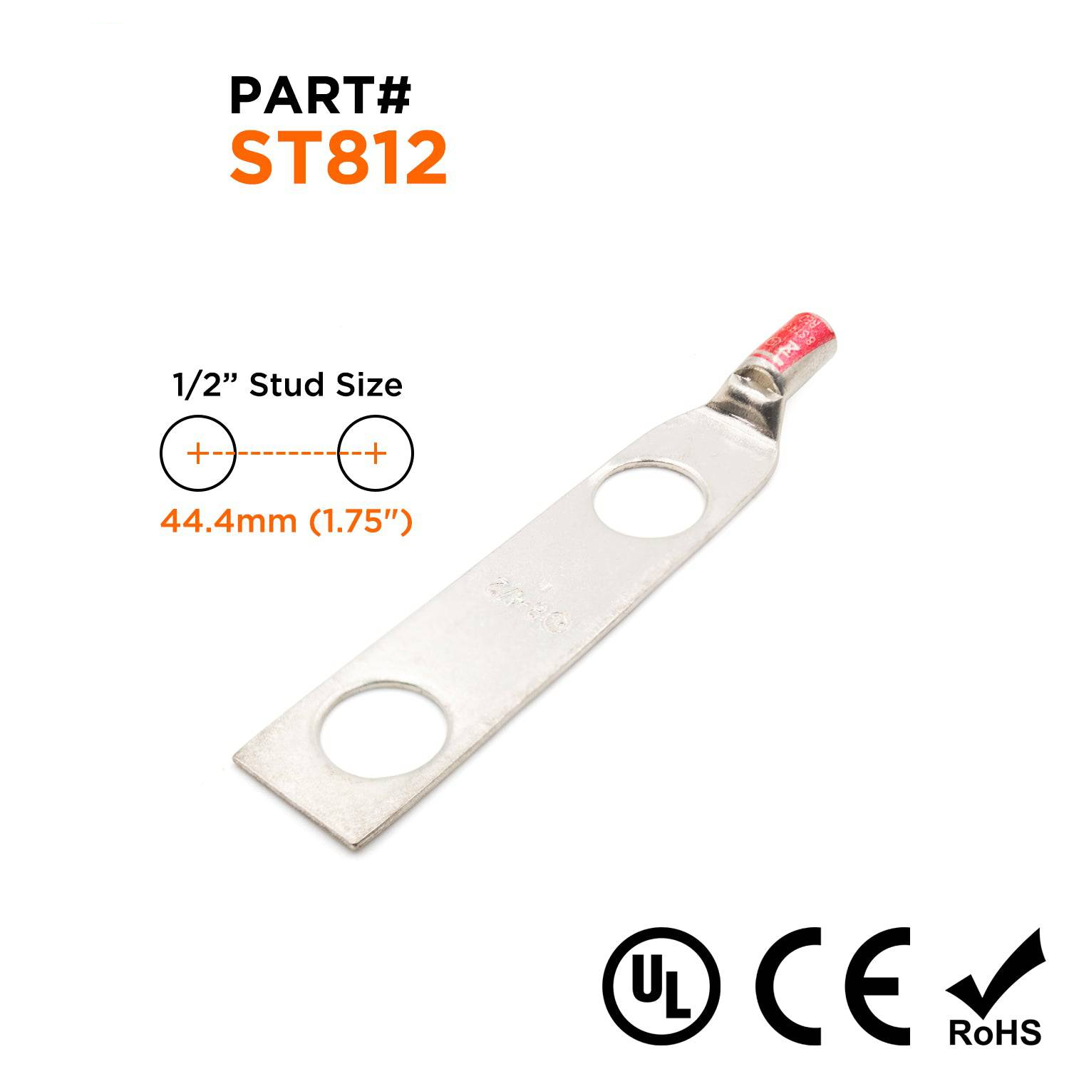 ST812 - 8 AWG Compression Lug - 1/2" Stud Size, 1 Piece