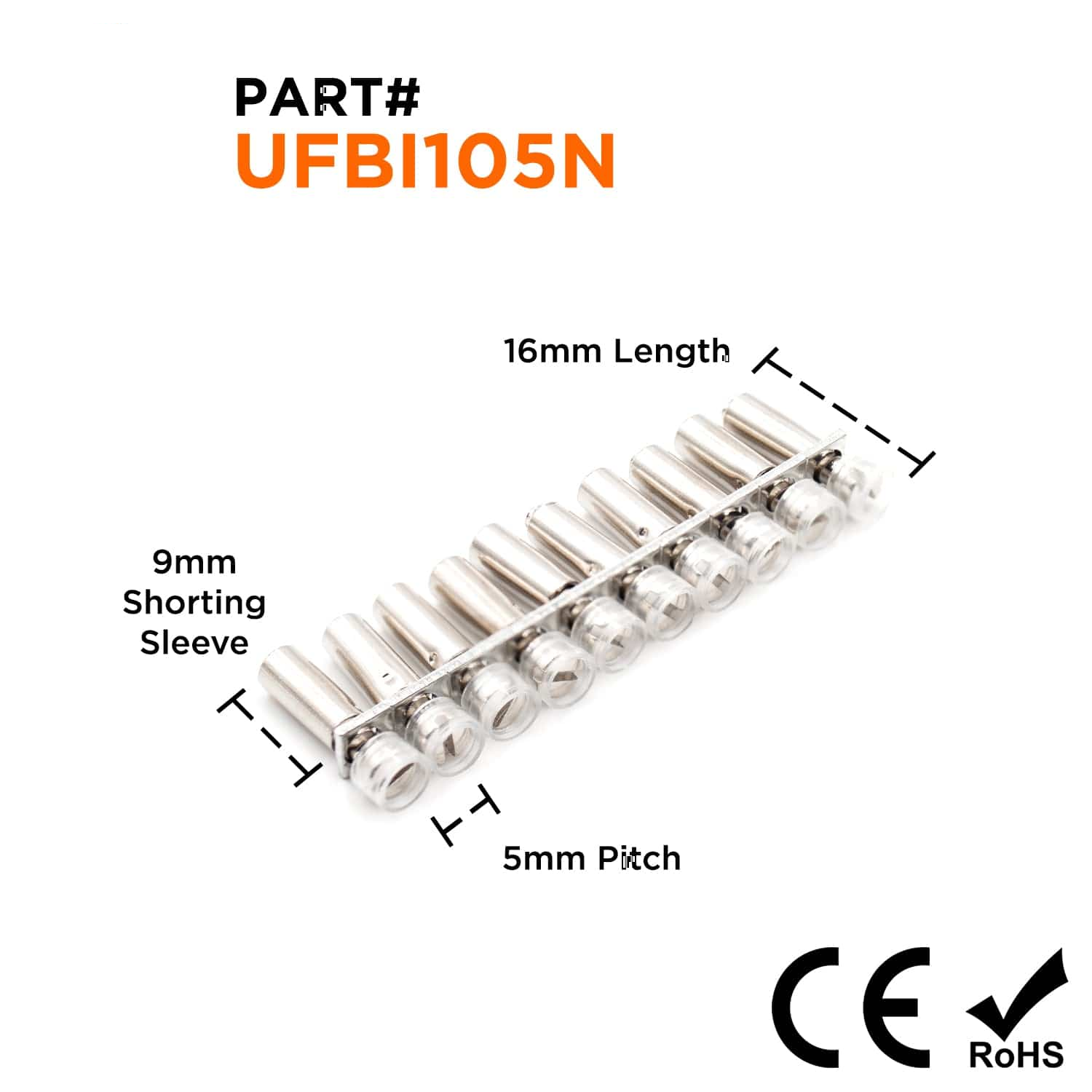 UFBI10-5N - Terminal Block Internal Jumper with Insulation Collar, 10 Positions, Screw Down
