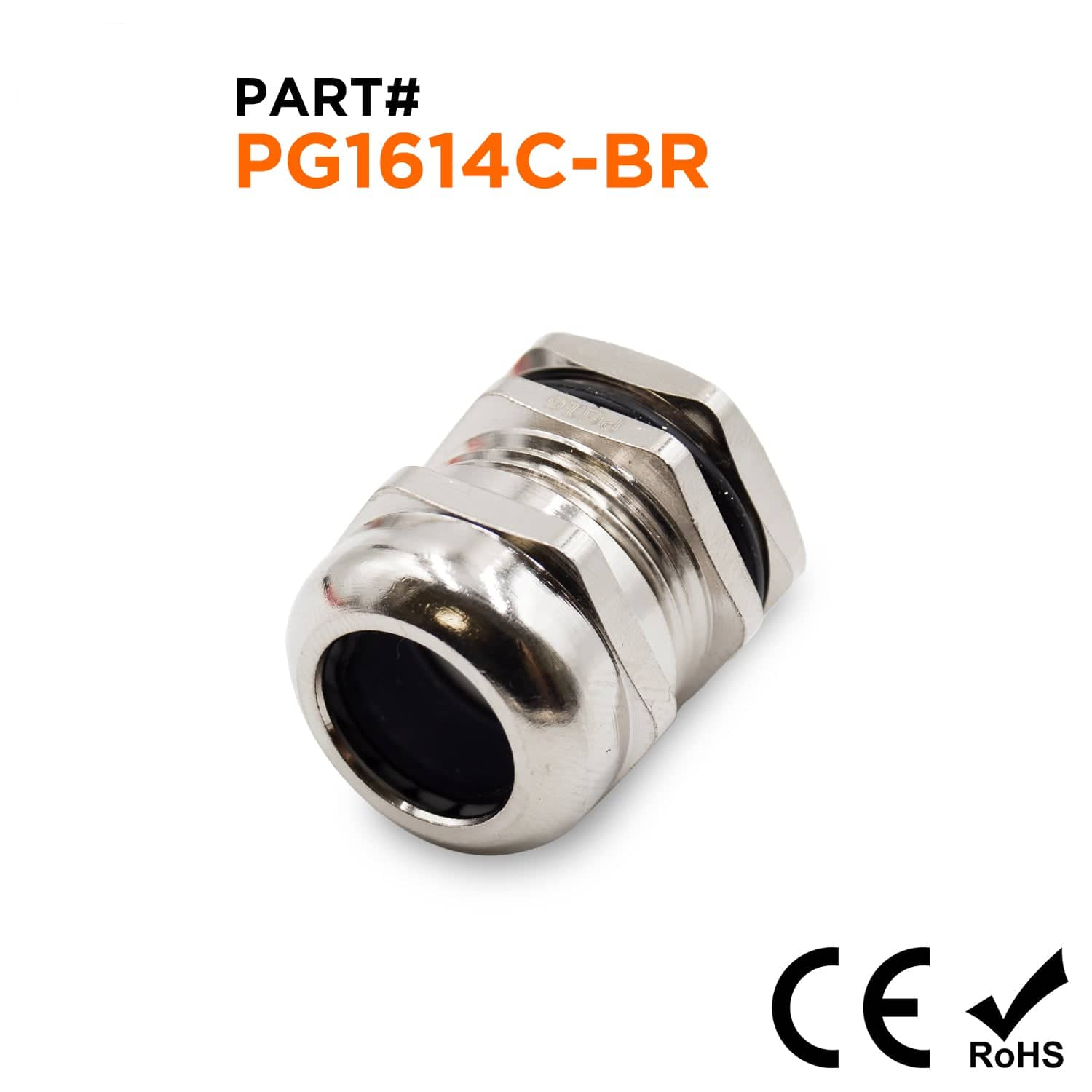 PG1614C-BR - PG16 Cable Gland & Lock Nut, Nickel Plated Brass, Range: 3/8" to 9/16", 1 Piece