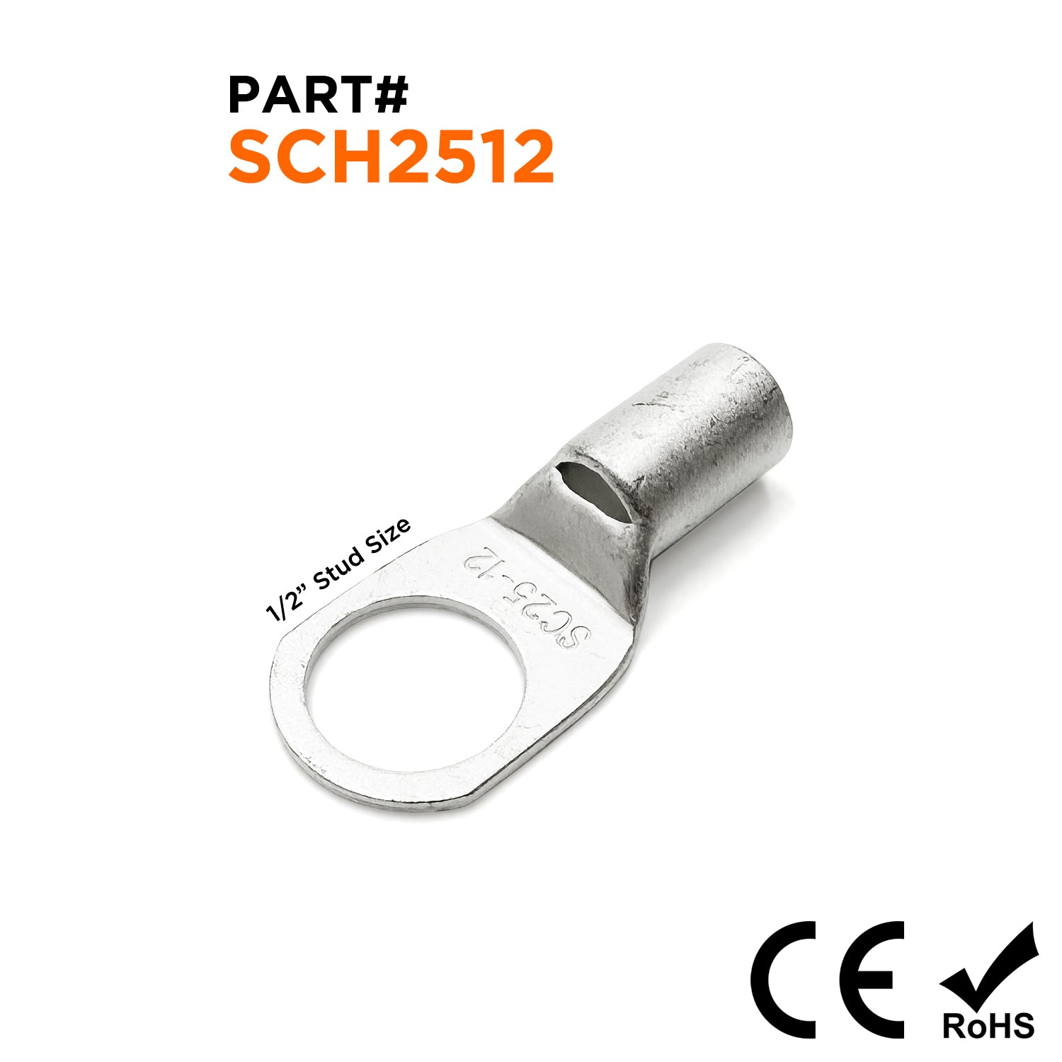 SCH2512 - 4 AWG Sin aislamiento Tubular Ring Lugs, 1/2" Orificio - 25 piezas