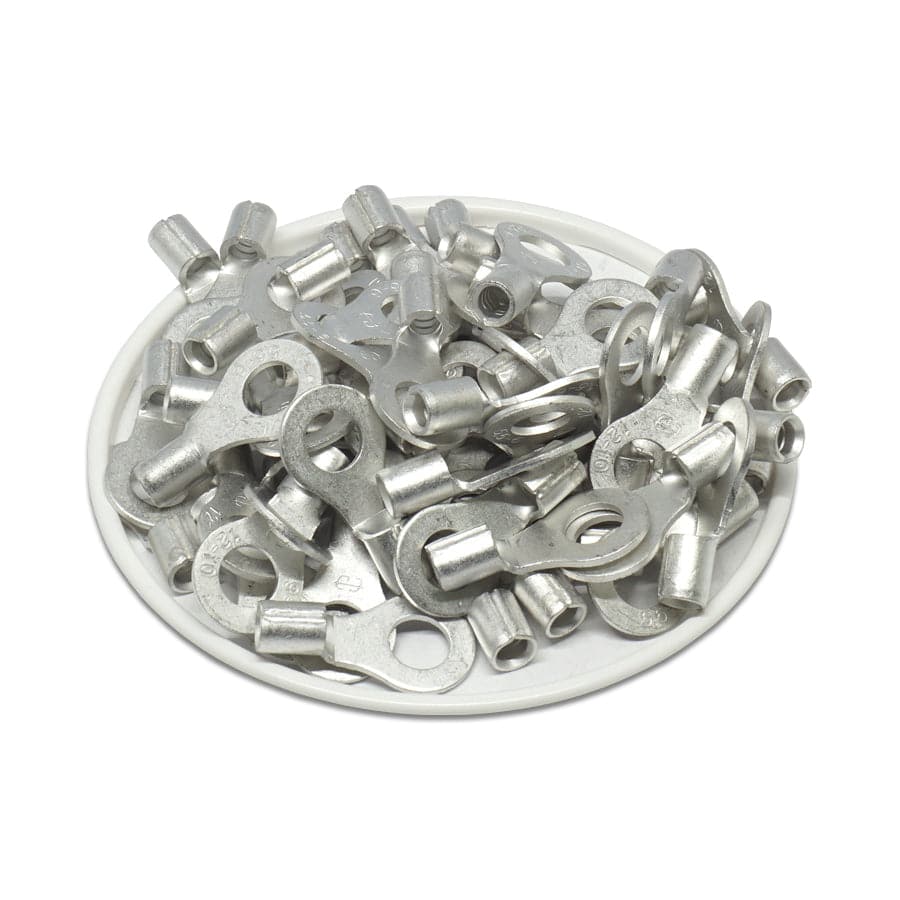 RNB5-6 - 12 to 10 AWG Non Insulated Ring Terminals, 1/4" Stud, UL Recognized, 25 Pieces