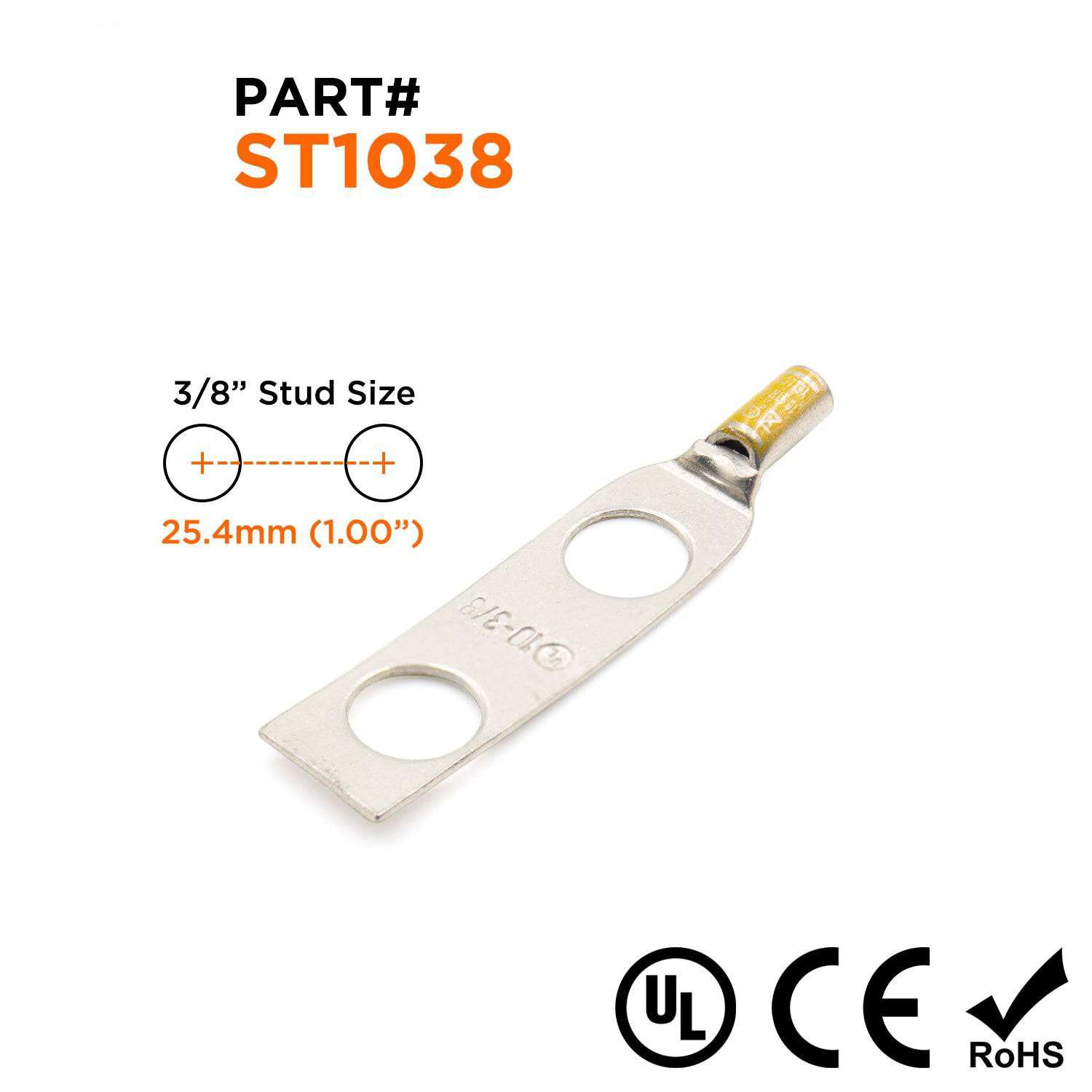 ST1038 - 10 AWG Compression Lug - 3/8" Stud Size, 1 Piece
