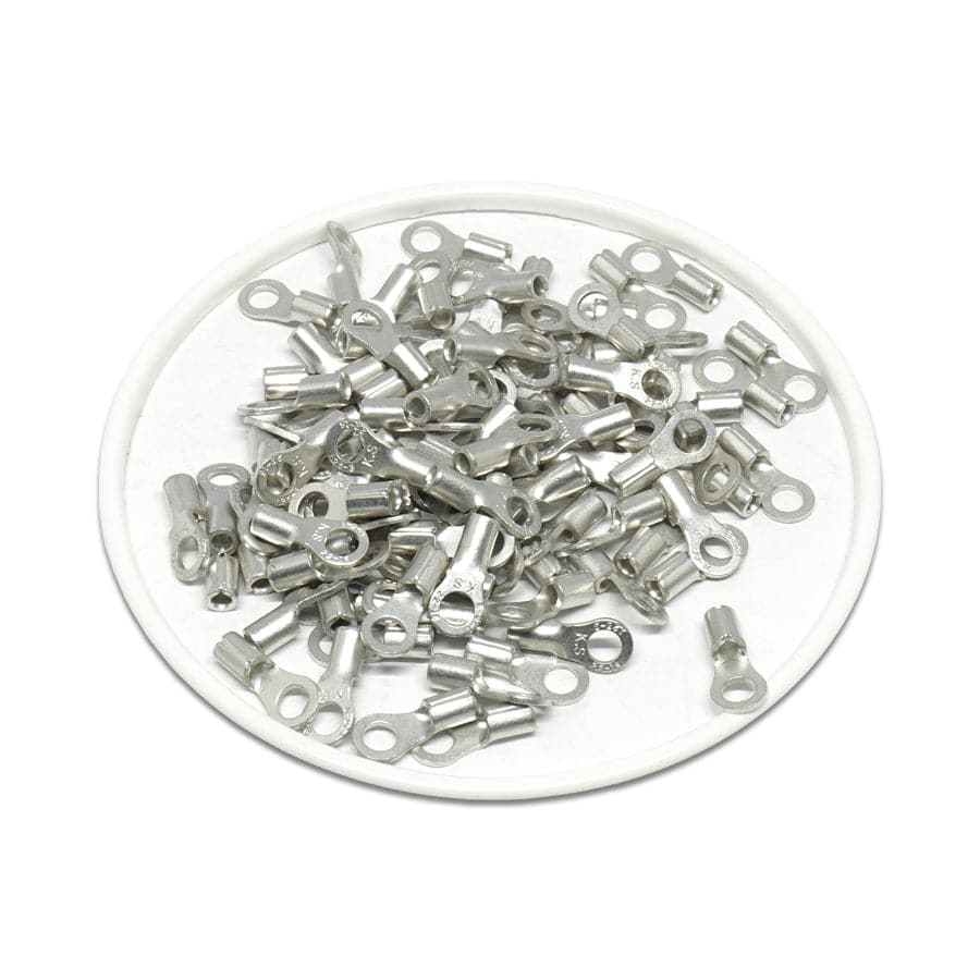 RNB1-3.2 - 22 to 16 AWG Non Insulated Ring Terminals, #4 Stud, UL Recognized, 100 Pieces