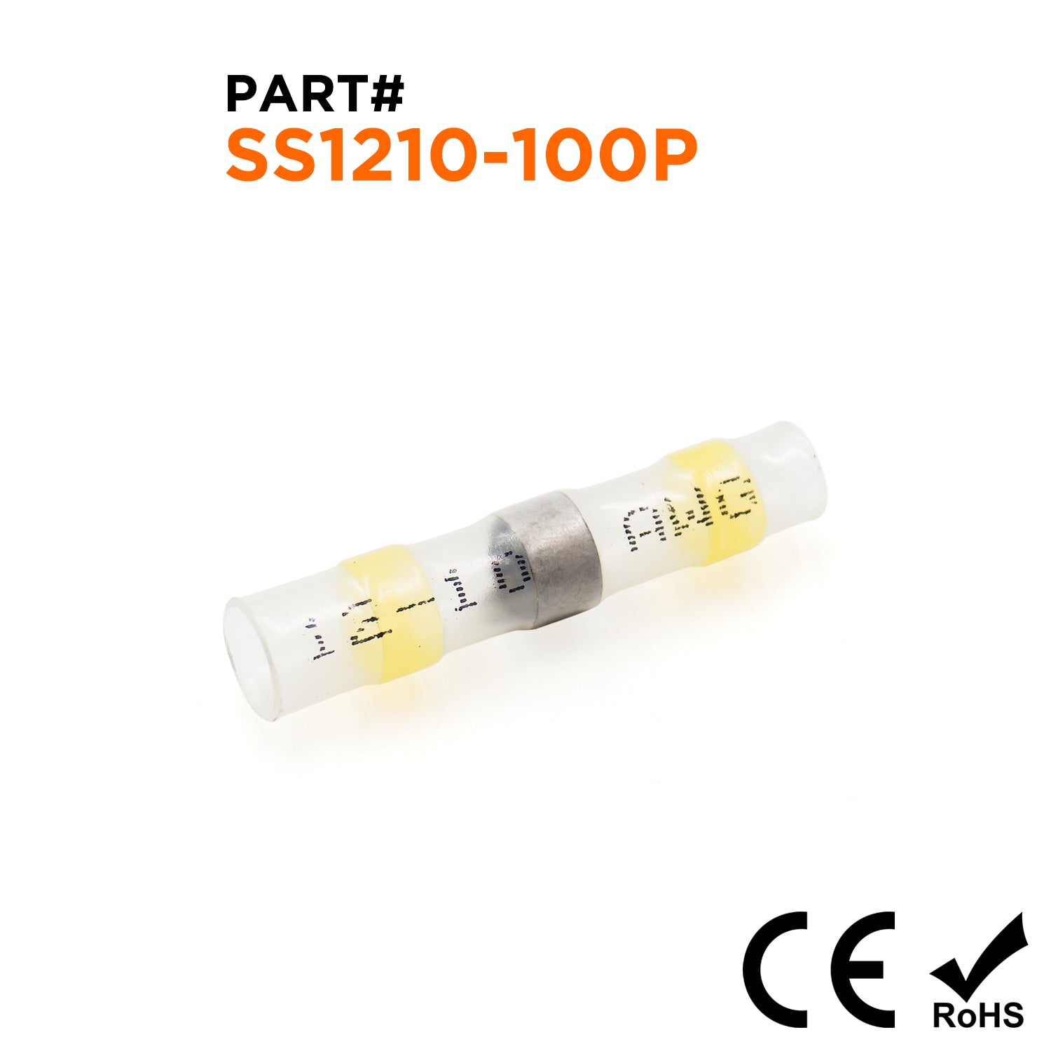 SS1210-100P - 12-10 AWG Solder Seal Conductor Conectores, con Printing, Amarillo, 100 piezas