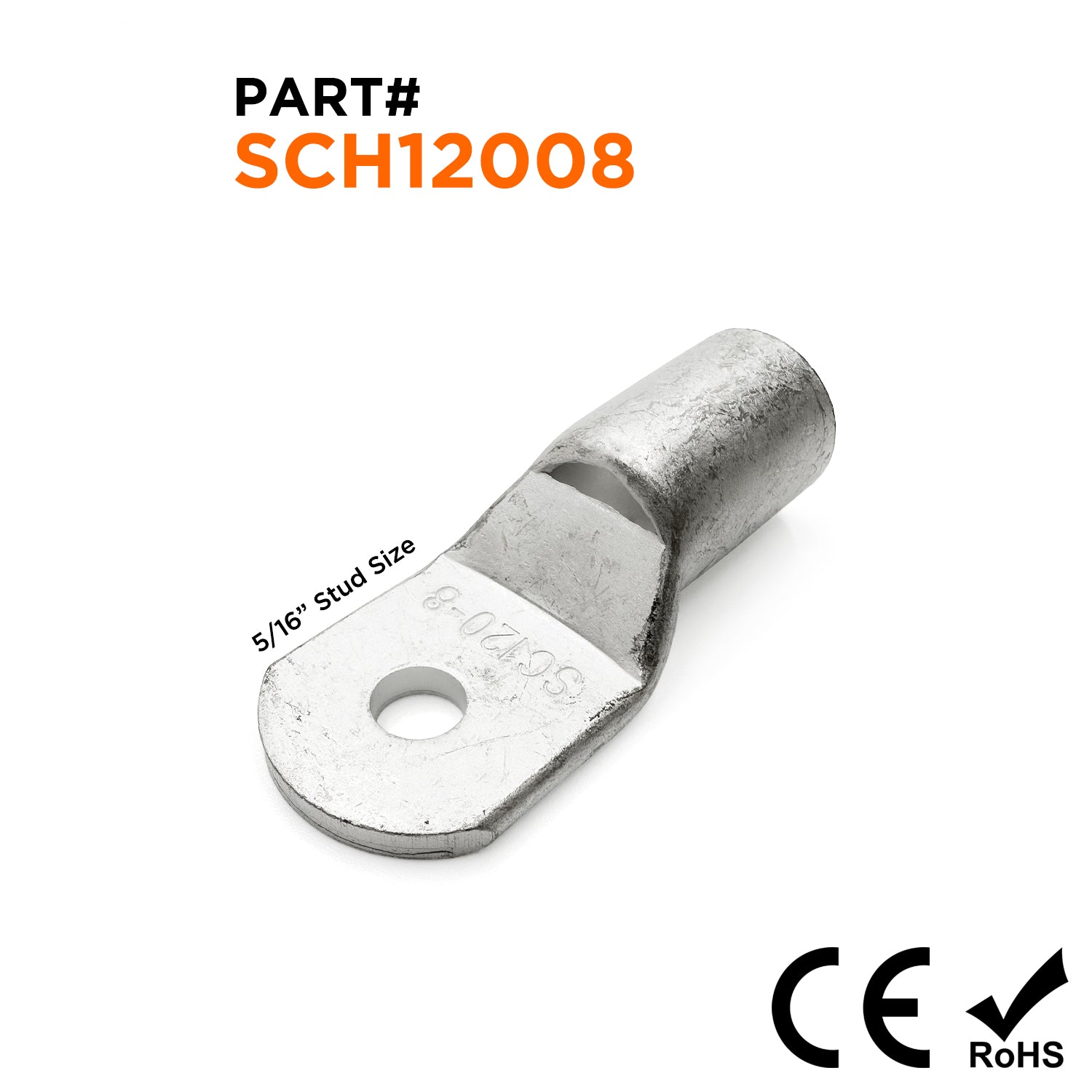 SCH12008 - 4/O AWG Non Insulated Tubular Ring Lugs, 5/16" Stud, 5 Pieces