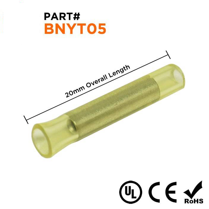 BNYT05 - 26 to 22 AWG Nylon Insulated Butt Splice Connectors, 100 Pieces