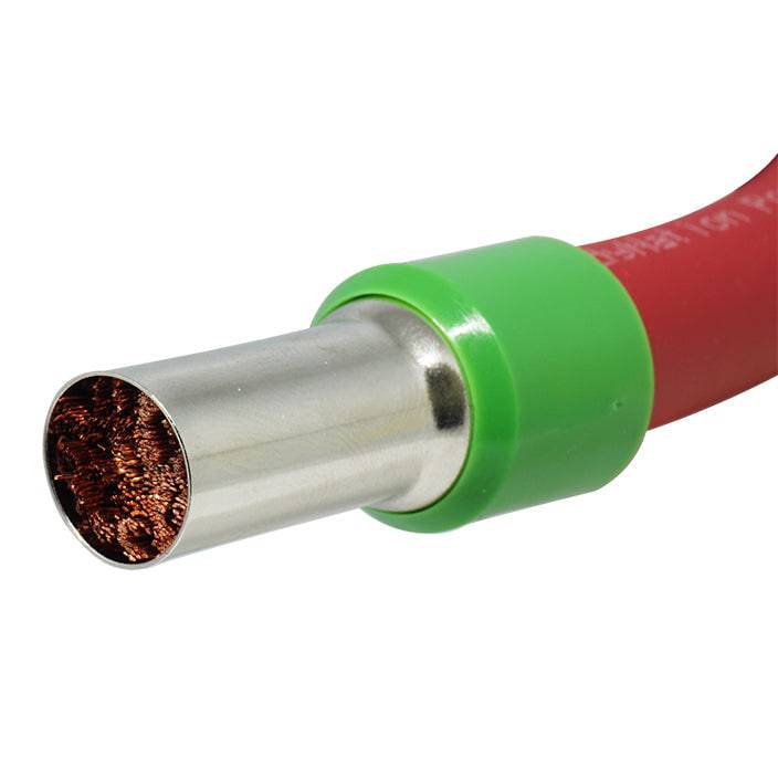 AW560022 - 0 & 1/0 AWG Single Insulated Wire Ferrules, 22mm Pin, Olive Green, 25 Pieces