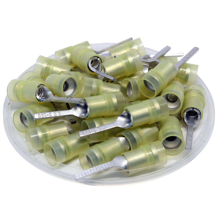 DBNYDS5-18 - 12 a 10 AWG De nailon Flat Blade Terminales, Double Crimp, Amarillo, 18mm Pin, 50 piezas