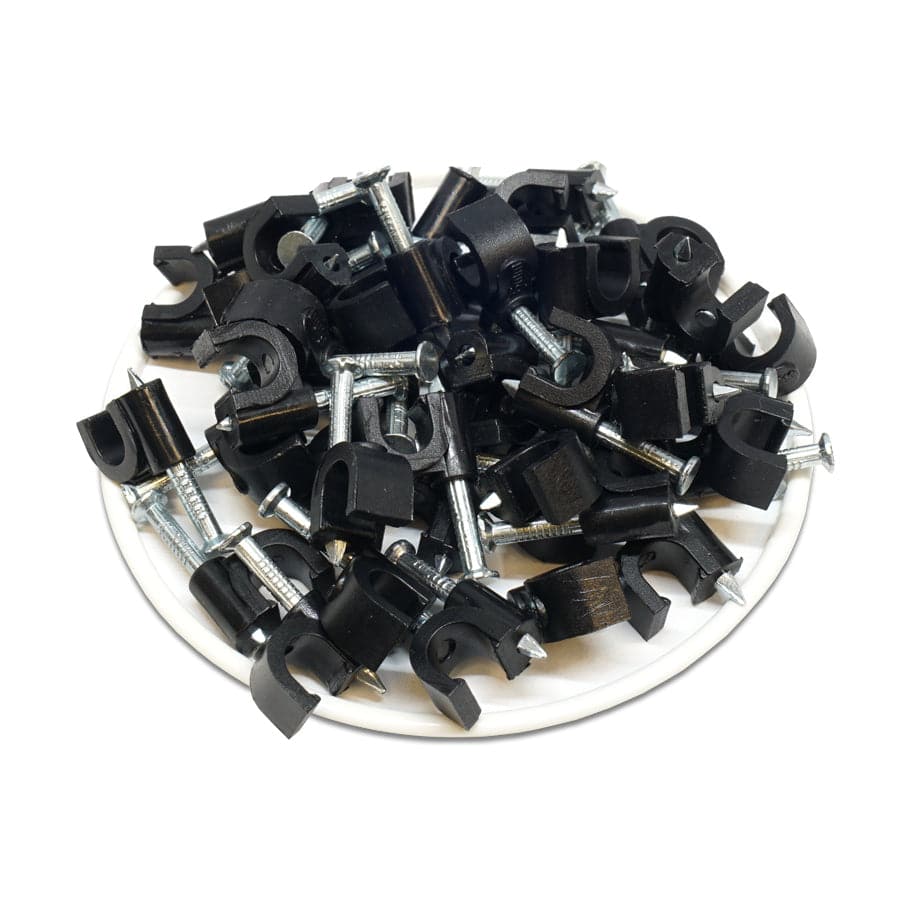 RNC6B - 1/4" Nail In Cable Clips, Ethernet Cable Nails Tacks, Round, Black, 100 Pieces