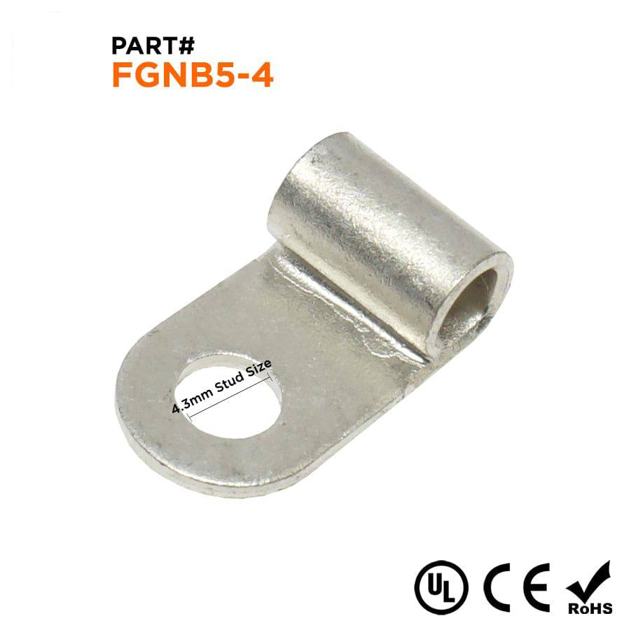 FGNB5-4 - 12 a 10 AWG Sin aislamiento Flag Terminales de anillo, Ring Tongue, #8 Orificio, 50 piezas