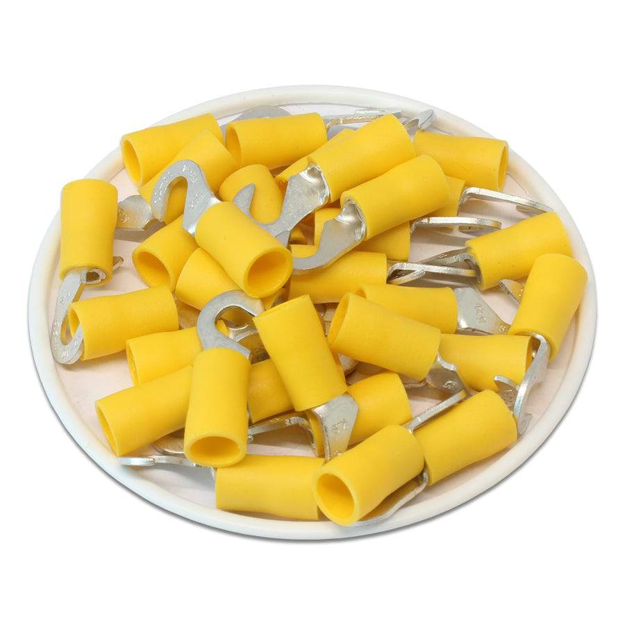 12 to 10 AWG Vinyl Insulated Hook Terminals, #8 Stud, Brazed Seam, 50 Pieces - HVB5-4