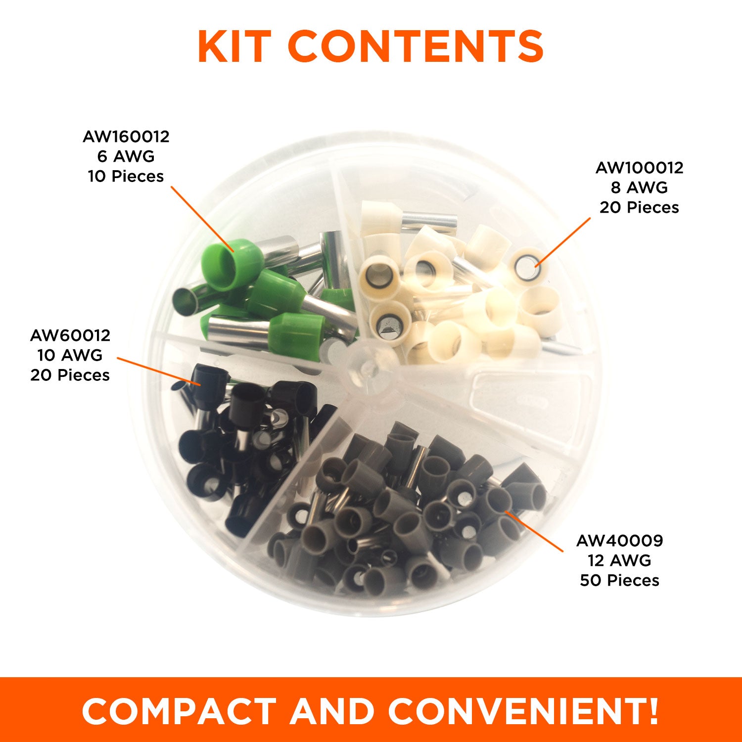 SK1206W - 12 a 6 AWG Single Insulated Punteras Mini Kit, 100 piezas, Series W, 1 Kit