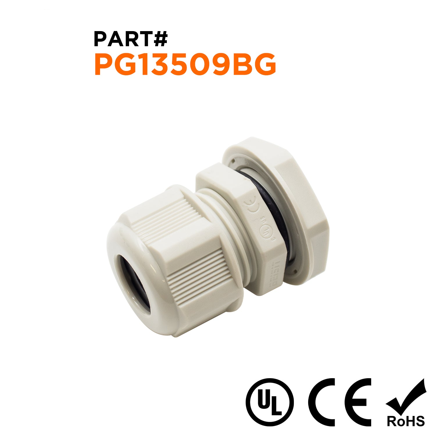 P13509BG - PG13.5 Rosca De nailon Prensaestopas, Beige, Rango: 3/16" a 3/8", UL Listed, IP68, IP69K - 1 pieza