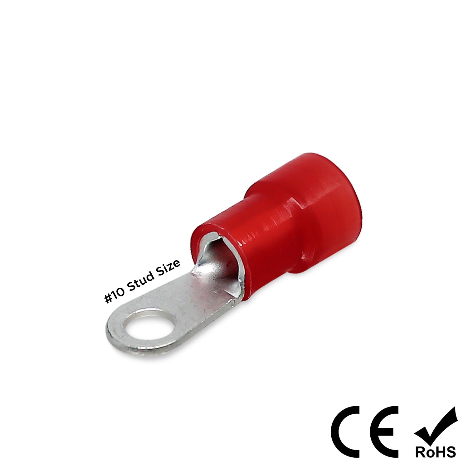 RNYBS8-5M - 8 AWG Nylon Insulated Ring Terminals, #10 Stud, Red, 10 Pieces