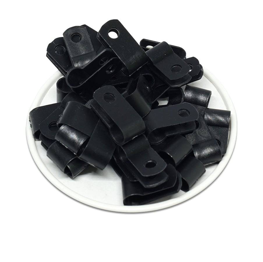 UC1B - 1/4" Cable Abrazaderas De nailon R-Type Cable Conductor & Cord Abrazaderas, Color: Negro - 100 piezas