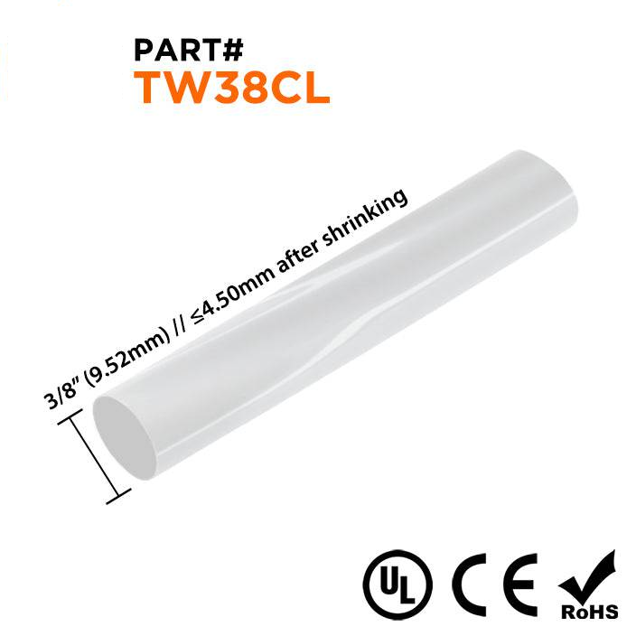 TW38CL - 3/8" Thin Wall Heat Shrink Tubing, 2:1 Shrink Ratio, Clear, Spool of 250ft