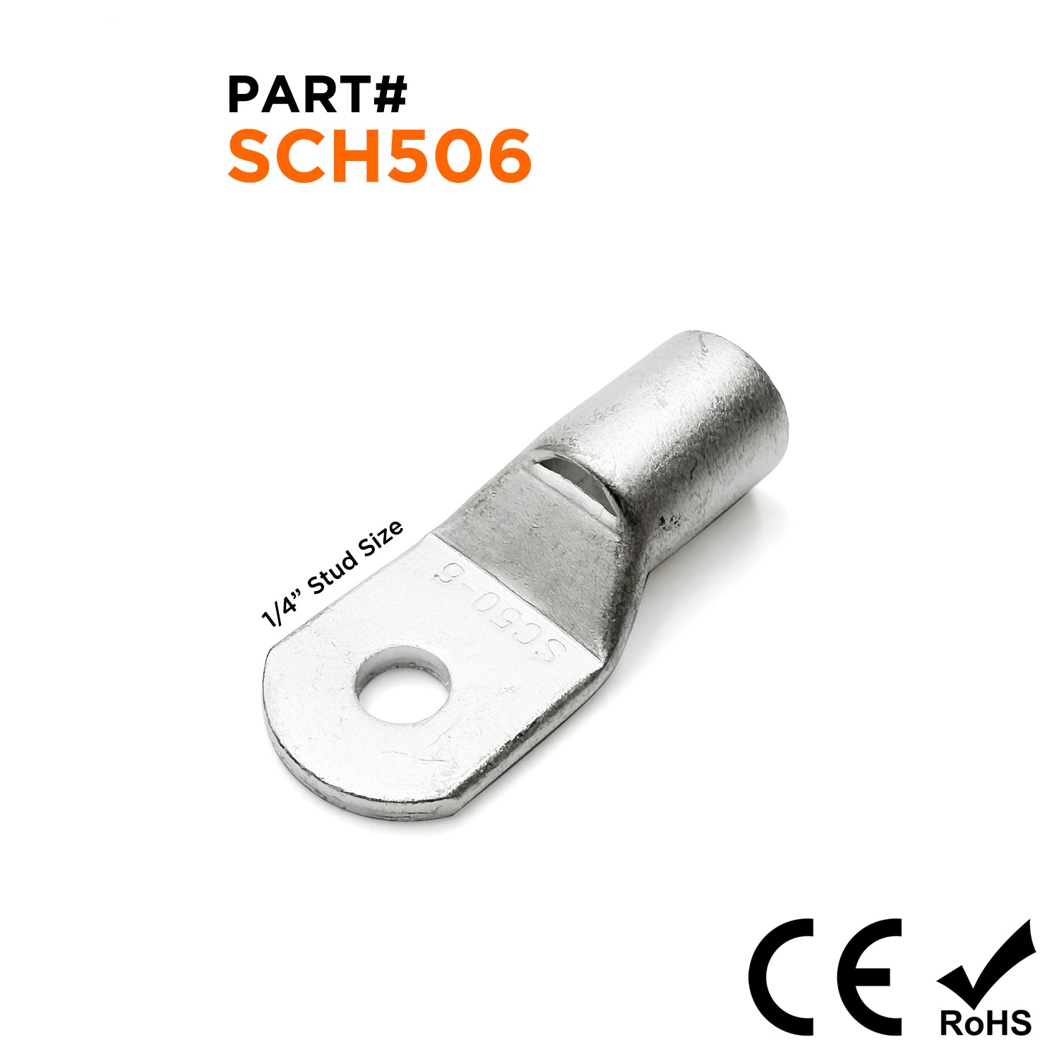 SCH506 - 1 AWG Non Insulated Tubular Ring Lugs, 1/4" Stud, 10 Pieces